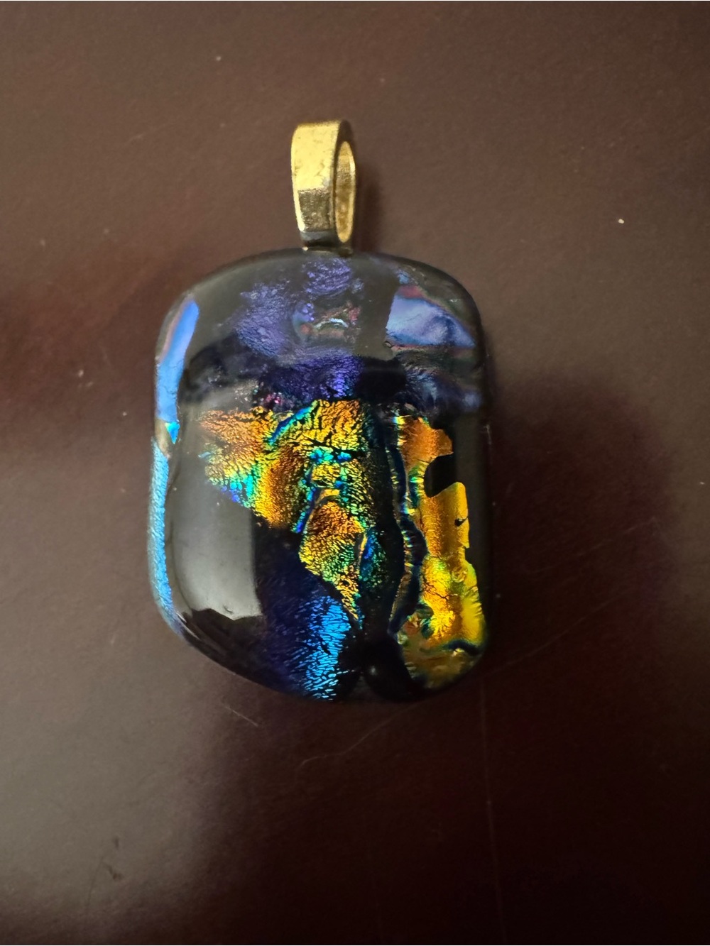 Dichroic Glass Pendant Necklace in Blue and Gold
